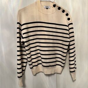Cream and Black Striped Sweater with Button Detail size Small